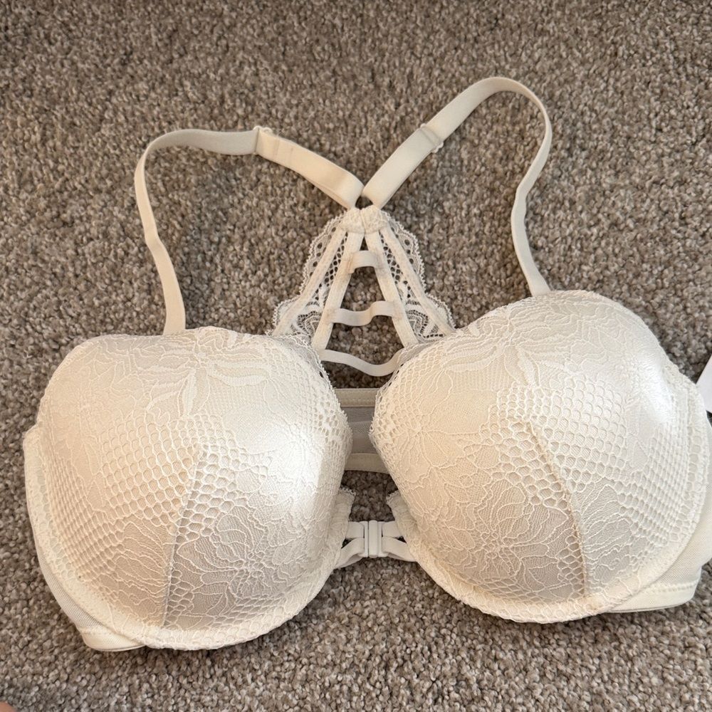 Elegant Lace Women's Bra in White front closure
